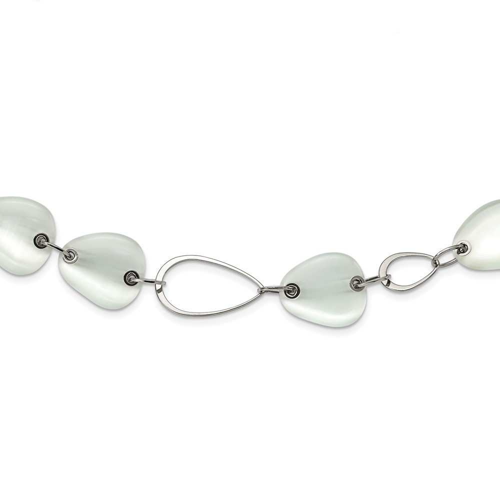 Chisel Stainless Steel Polished White Cat's Eye 26in Necklace